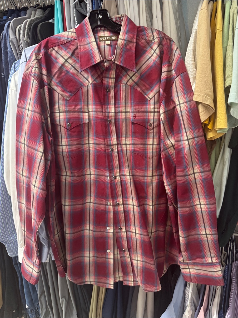 Stetson Red Plaid Western Button-Front Shirt